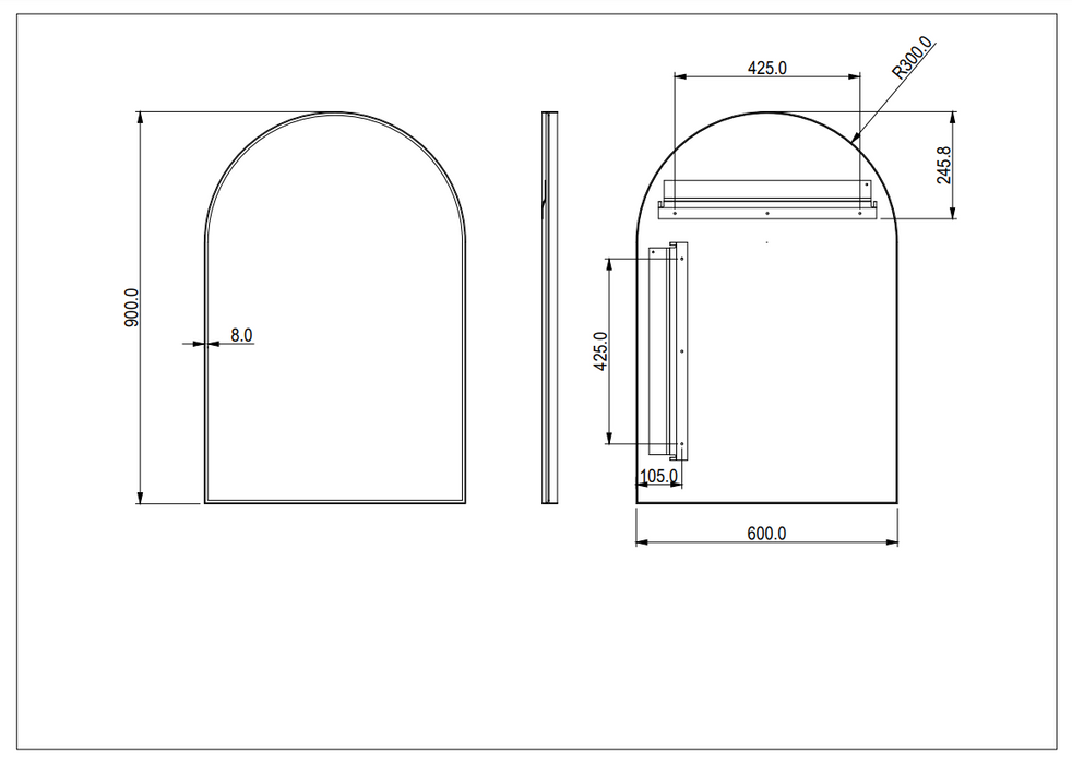 Arco Framed Mirror - Gun Metal 600x900