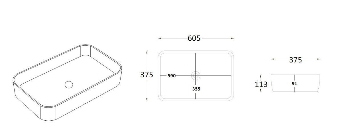 Kliff Fine Ceramic Above Counter Basin - Gloss White 600x370