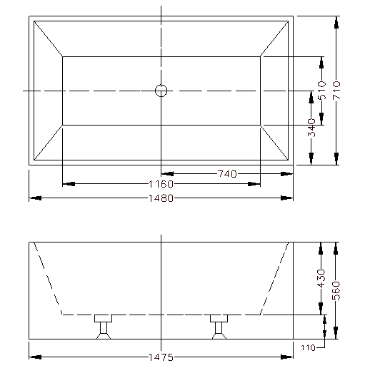 Kliff Multifit Free Standing Bath - No Overflow 1480x710