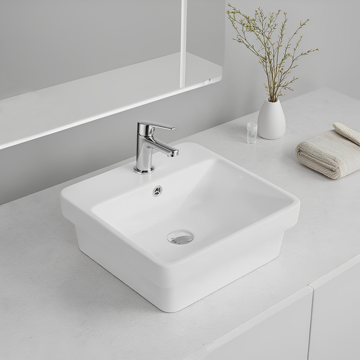 Kliff Fine Ceramic Insert Basin with Tap Hole - Gloss White 415x415