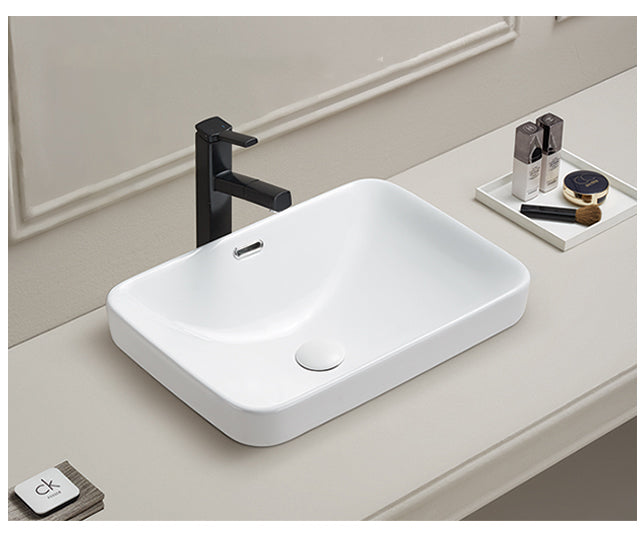 Kliff Fine Ceramic Insert Basin with Overflow - Gloss White 455x334