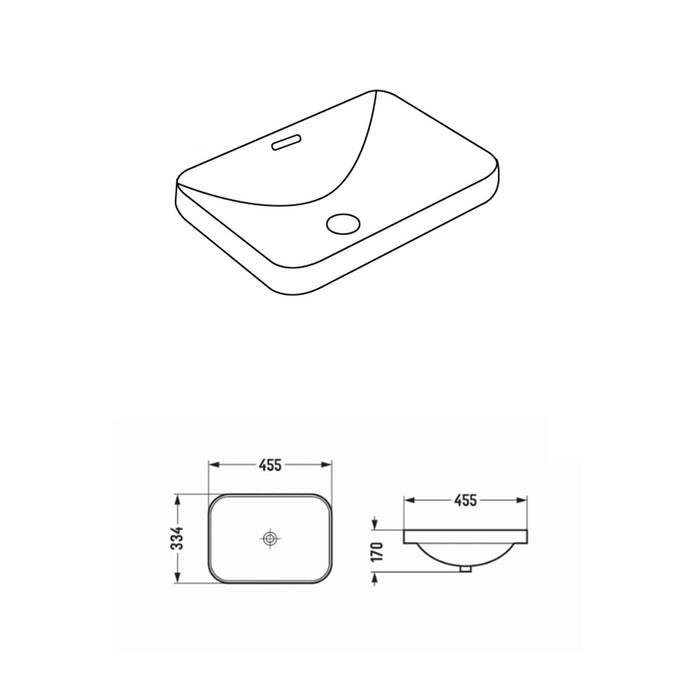 Kliff Fine Ceramic Insert Basin with Overflow - Gloss White 455x334