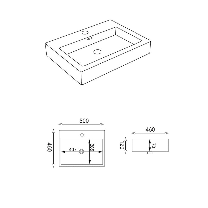 Kliff Fine Ceramic Insert Basin with Tap Hole - Gloss White 480x450