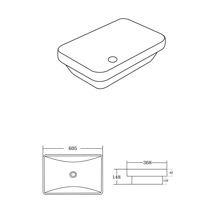 Kliff Fine Ceramic No Overflow Insert Basin - Gloss White