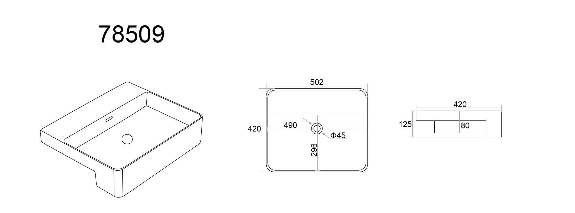 Kliff Fine Ceramic Semi Ress Basin - Gloss White 505x420
