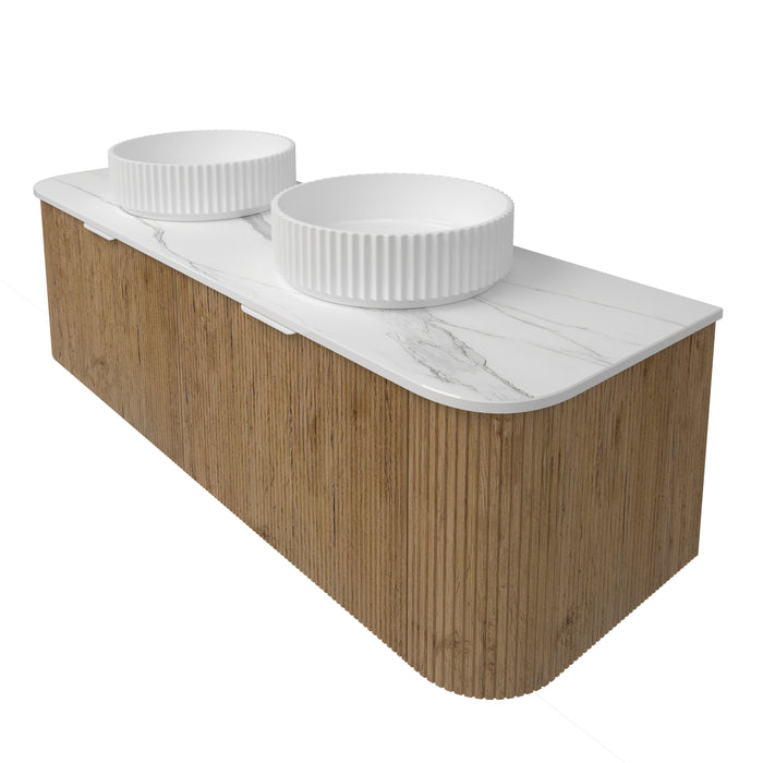 Agena Fluted Double Bowl Wood Grain WH Vanities 1490x493x400