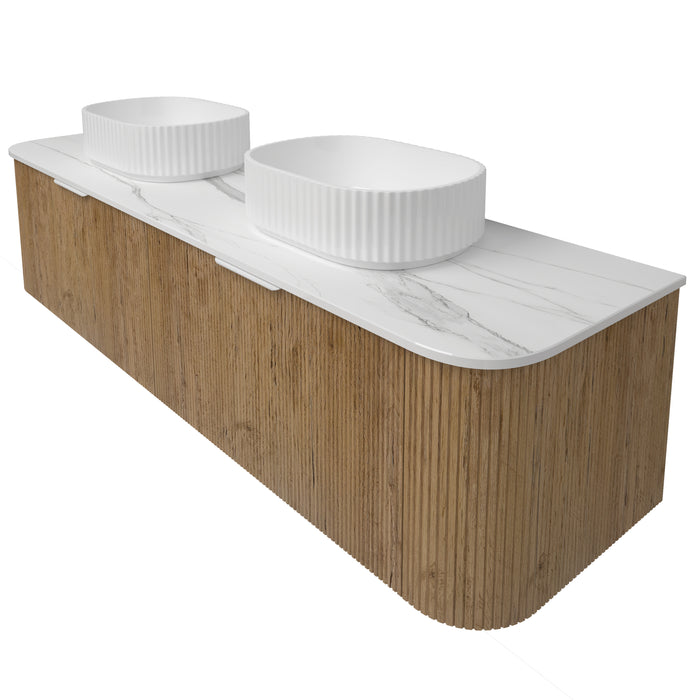 Agena Fluted Double Bowl Wood Grain WH Vanities 1790x493x400