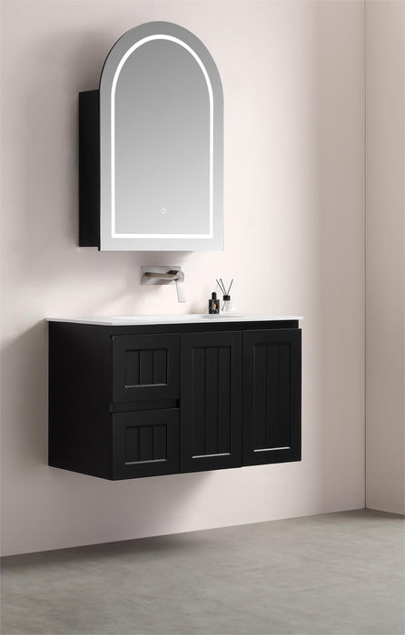 Allison Arch LED Shaving Cabinets - Matte Black 600x900