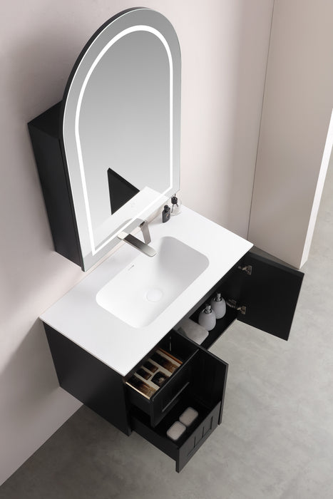 Allison Arch LED Shaving Cabinets - Matte Black 600x900