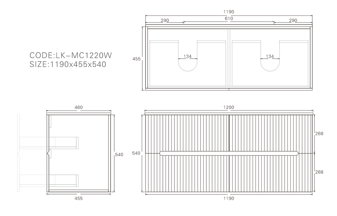 Cabarita Morden Double Bowl Wall Hung PVC Cabinet 1190x455x540