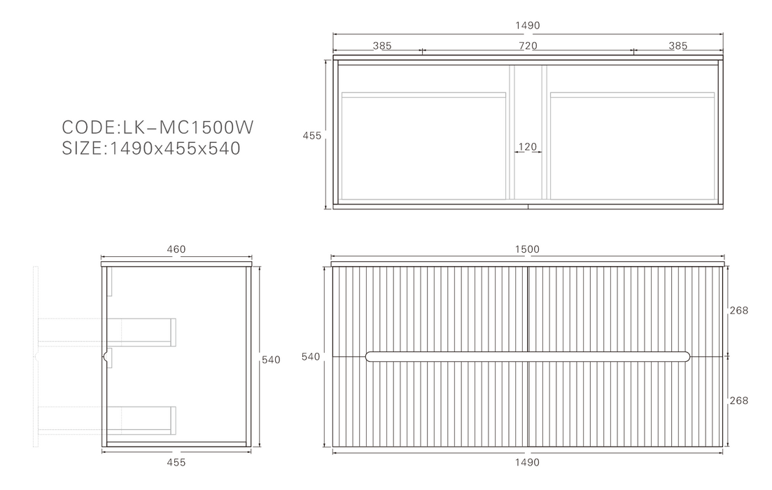 Cabarita Morden Single Bowl Wall Hung PVC Cabinet 1490x455x540