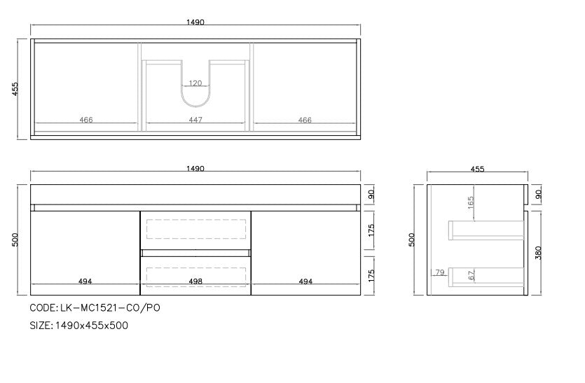 Camden Mordern Double Bowl Wall Hung Cabinet 1490x455x500