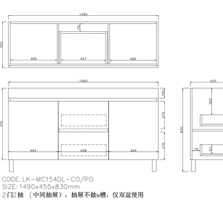 Camden Modern Double Bowl Free Standing Cabinet 1490x455x710