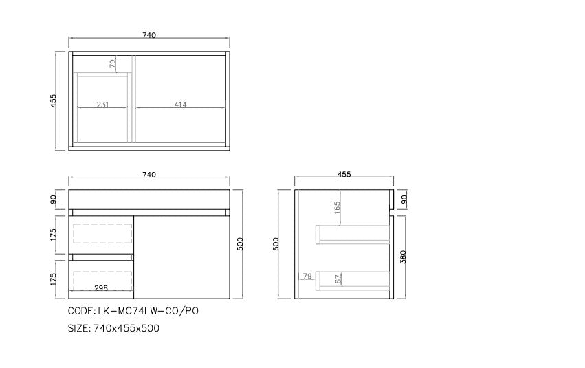 Camden Mordern Left Wall Hung Cabinet 740x455x500