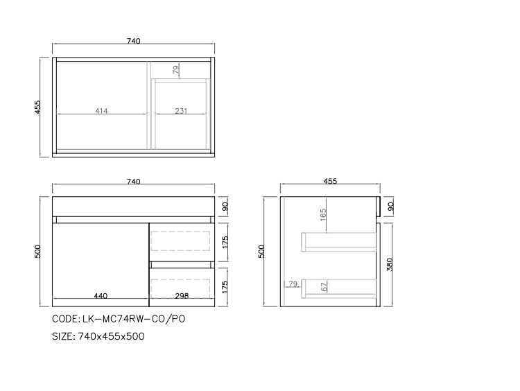 Camden Mordern Right Wall Hung Cabinet 740x455x500