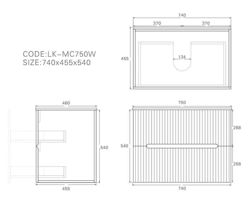 Cabarita Morden Wall Hung PVC Cabinet 740x455x540