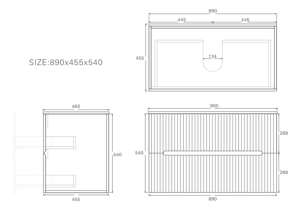 Cabarita Morden Wall Hung PVC Cabinet 890x455x540