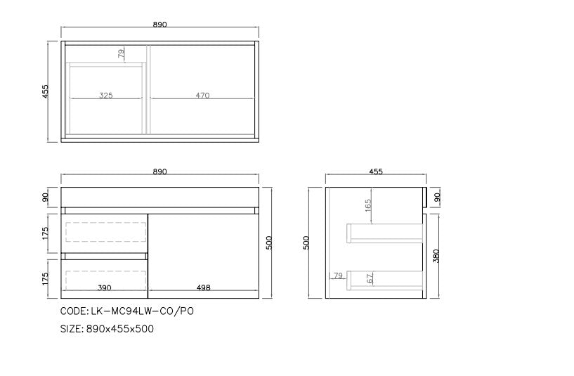 Camden Mordern Left Wall Hung Cabinet 890x455x500