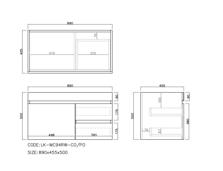 Camden Mordern Right Wall Hung Cabinet 890x455x500