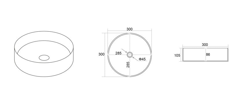 Olley Fine Ceramic Above Counter Basin - Gloss White 301x301