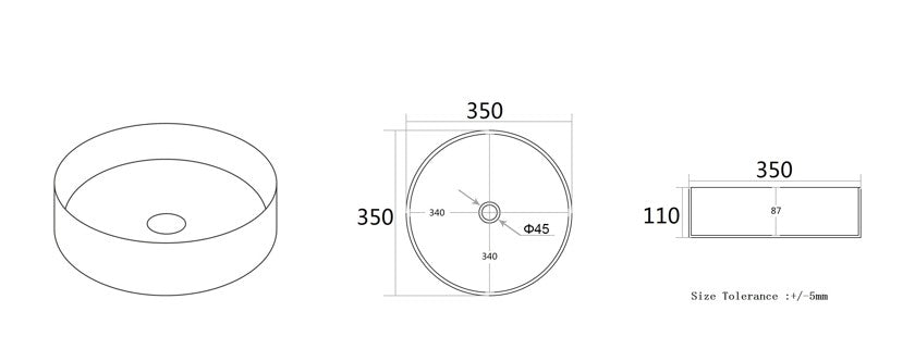 Olley Fine Ceramic Above Counter Basin - Gloss White 352x352