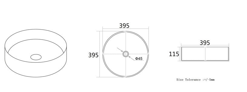 Olley Fine Ceramic Above Counter Basin - Gloss White 394x394