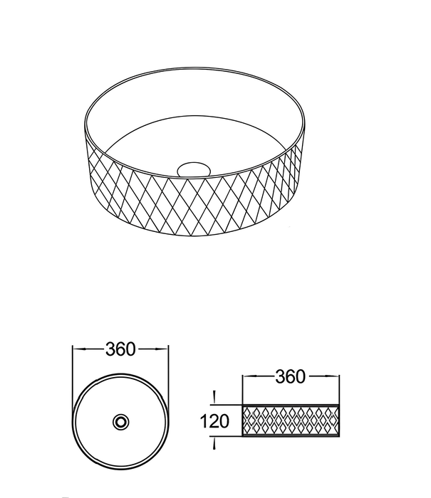 Ollia Diamond Fine Ceramic Above Counter Basin - Matt White Black 360x360
