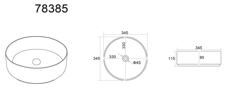 Ollia Fine Ceramic Above Counter Basin - Matte Carrara Black 360x360