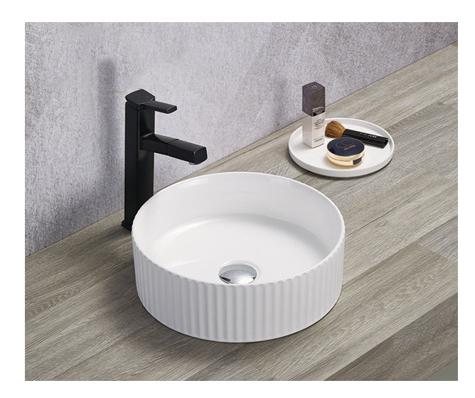 Olley Fine Ceramic Fluted Art Basin - Matte White
