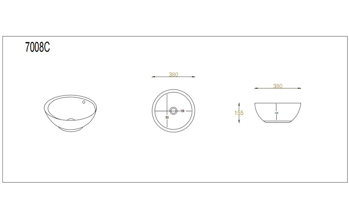 Orbi Fine Ceramic Above Counter Basin - Gloss White 380x380