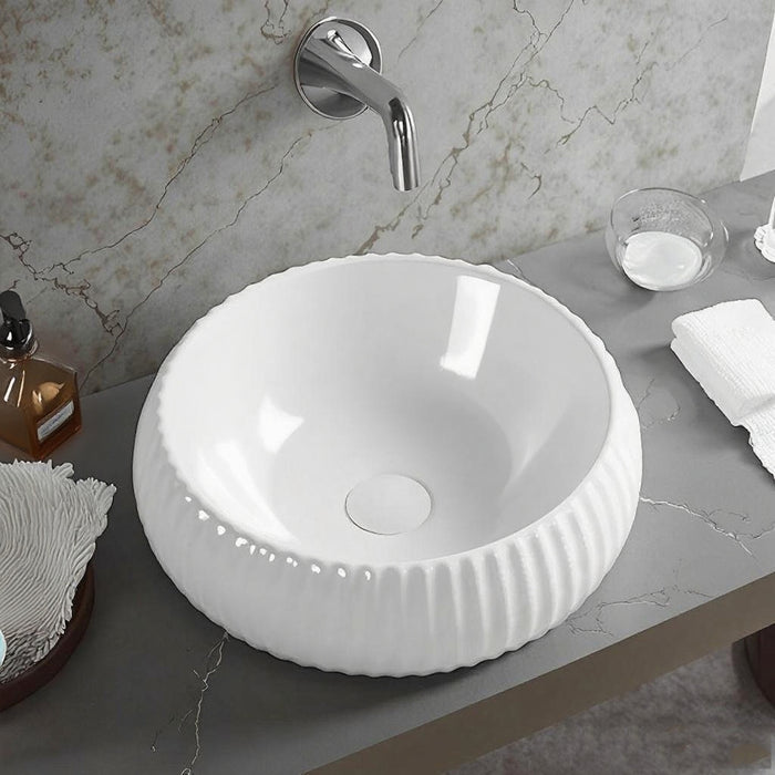 Oran Fine Ceramic Fluted Art Basin - Matte White 400x400