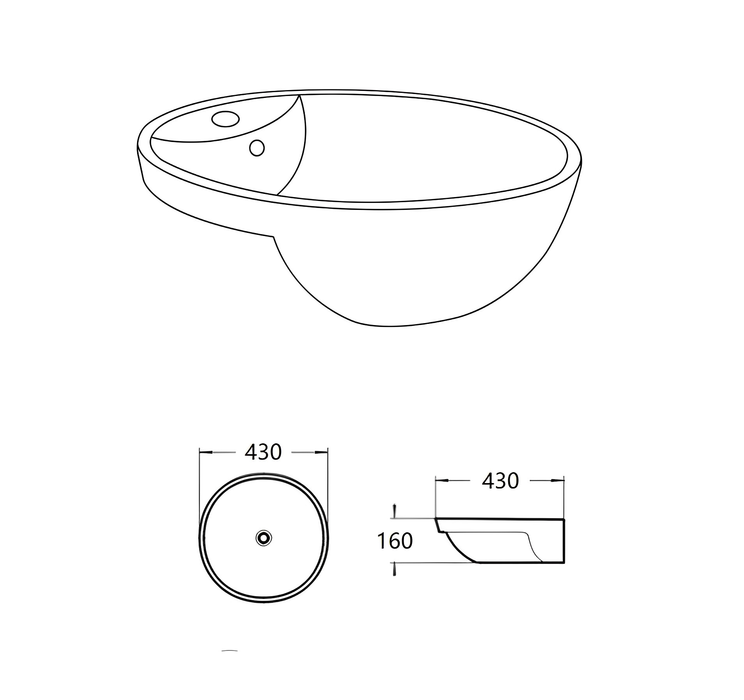 Orbi Fine Ceramic Semi Ress Basin - Gloss White 430x430
