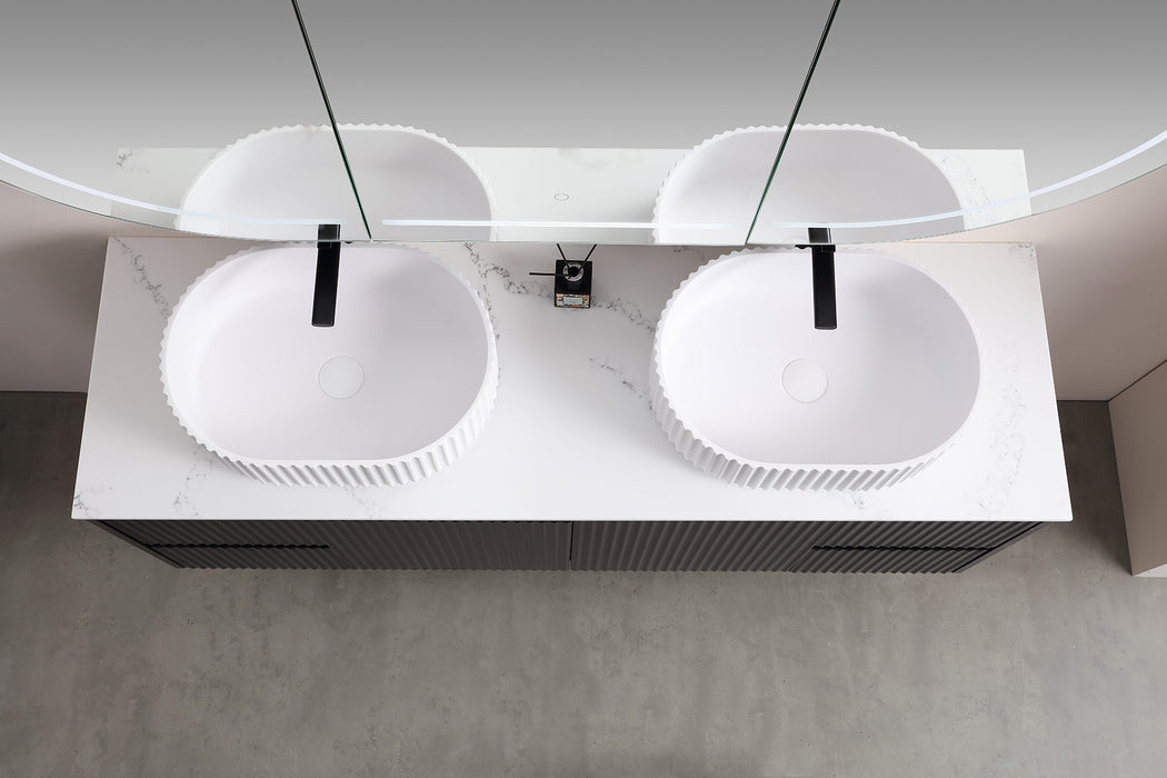 Ellips Fluted Solid Surface Above Counter Basin - Matt White 480x345