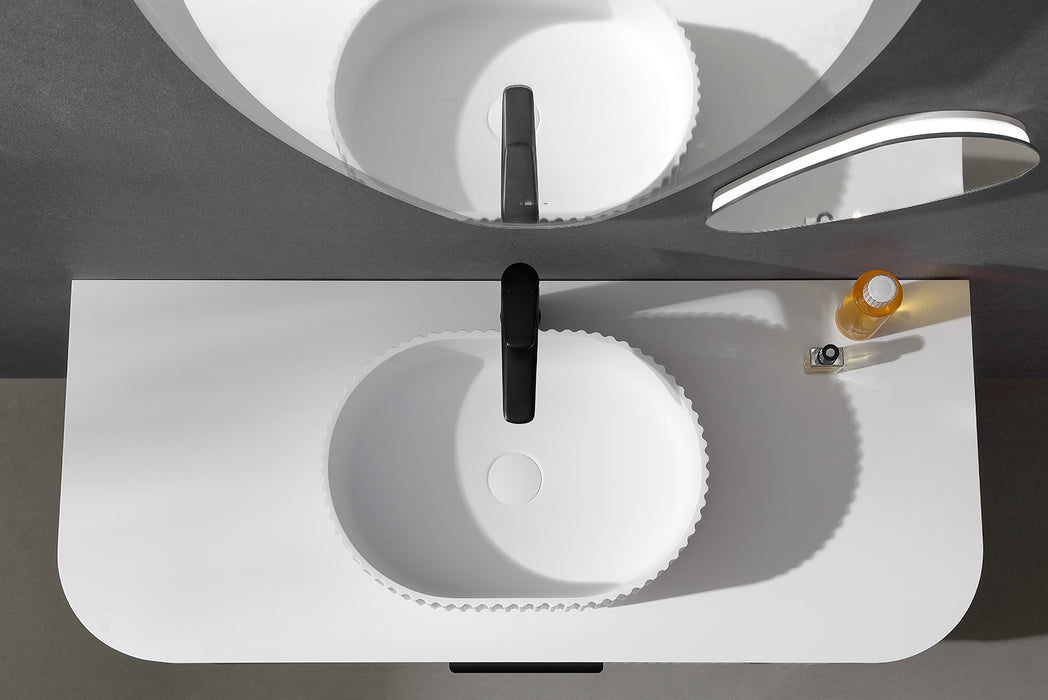 Ellips Fluted Solid Surface Above Counter Basin - Matt White 480x345