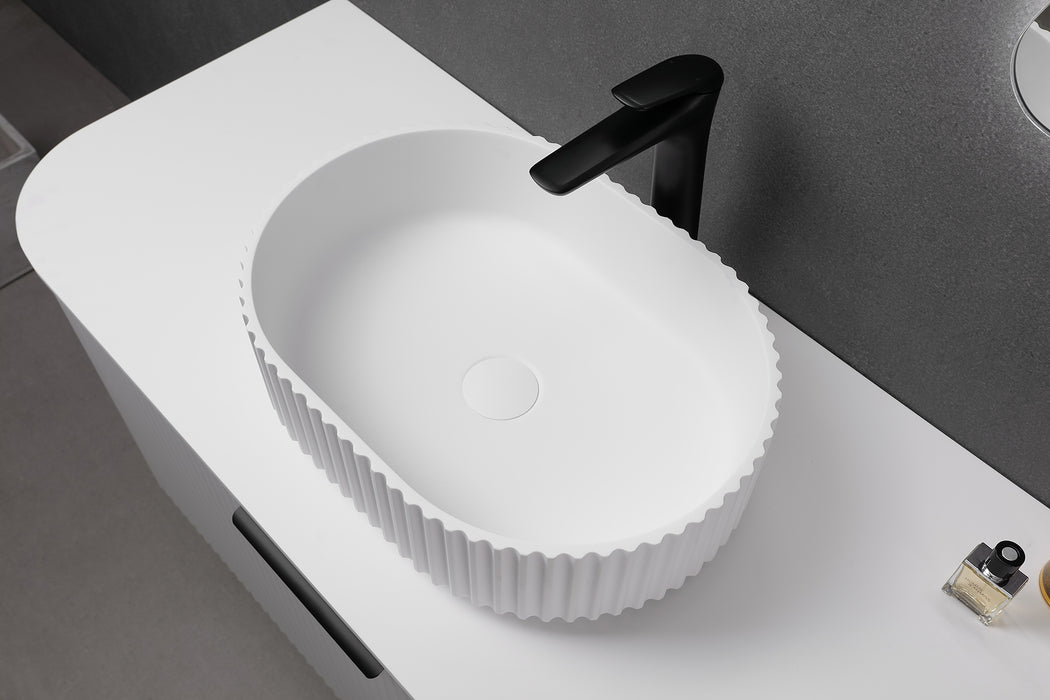 Ellips Fluted Solid Surface Above Counter Basin - Gloss White 480x345