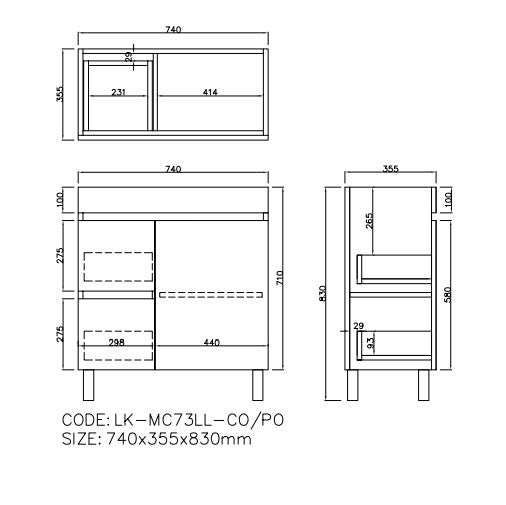 Camden Modern Left Free Standing Cabinet 740x355x830