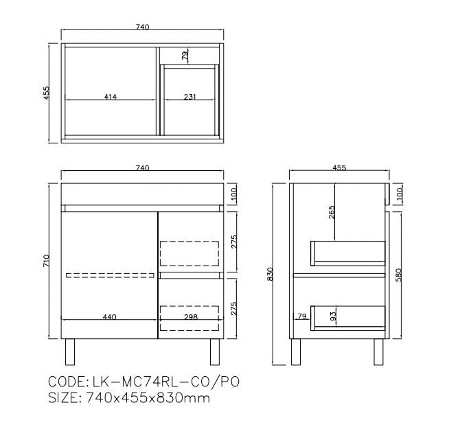 Camden Modern Right Free Standing Cabinet 740x455x710