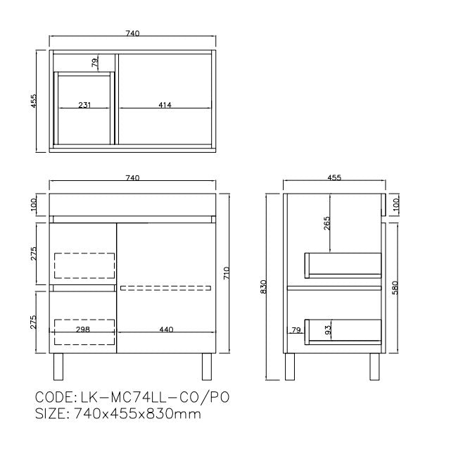 Camden Modern Left Free Standing Cabinet 740x455x710