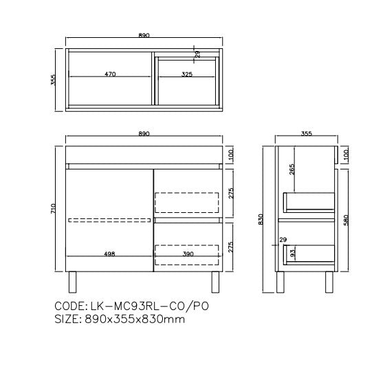 Camden Modern Right Free Standing Cabinet 890x355x830