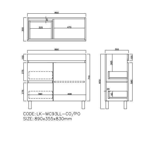 Camden Modern Left Free Standing Cabinet 890x355x830