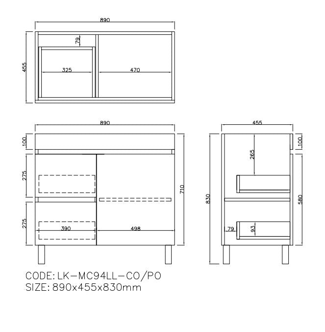 Camden Modern Left Free Standing Cabinet 890x455x710