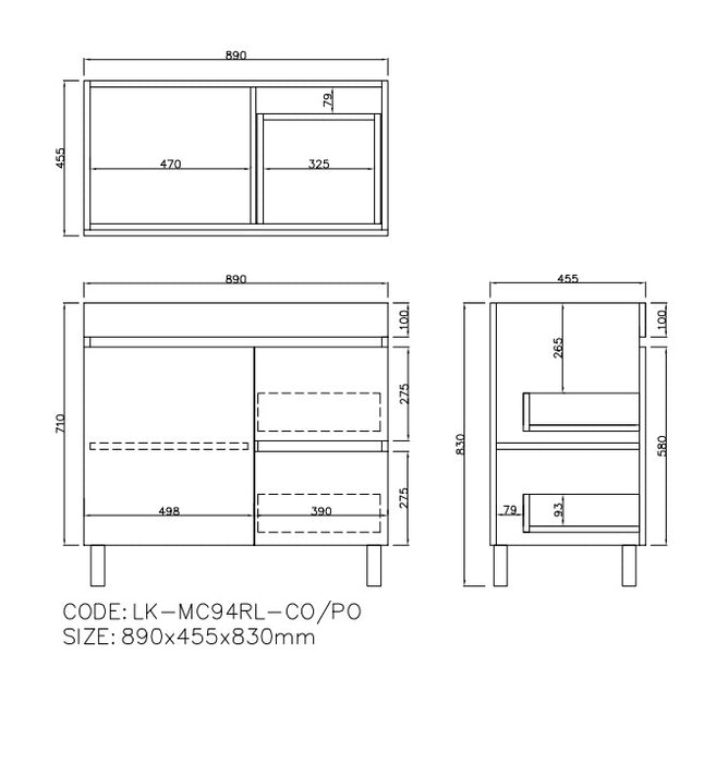 Camden Modern Right Free Standing Cabinet 890x455x710