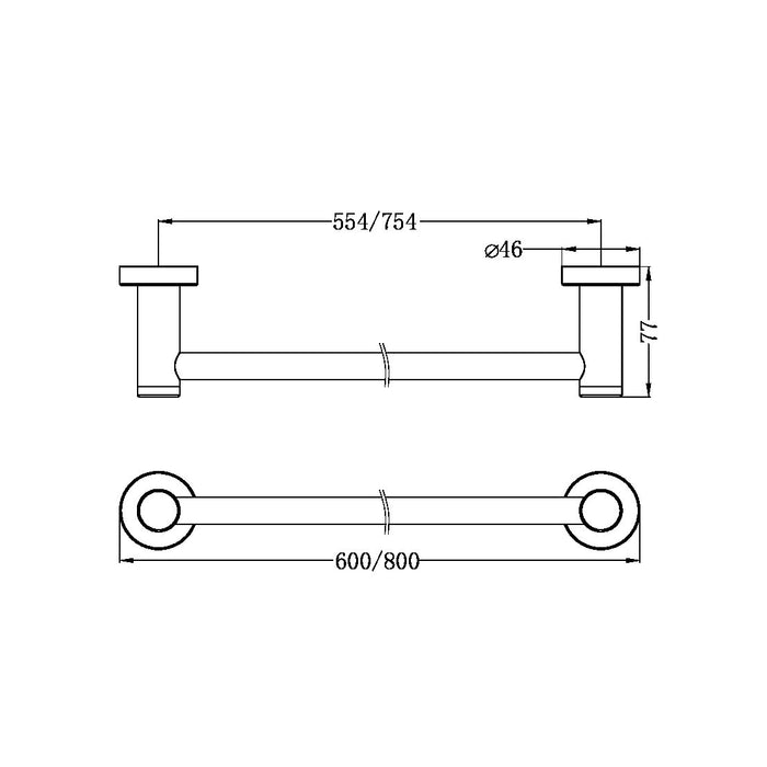 Classic Single Towel Rail 800mm Brushed Nickel