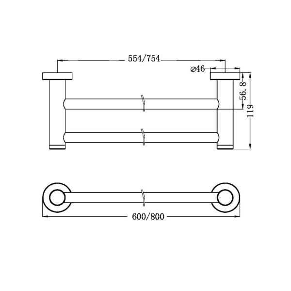 Classic Double Towel Rail 800mm Gun Metal