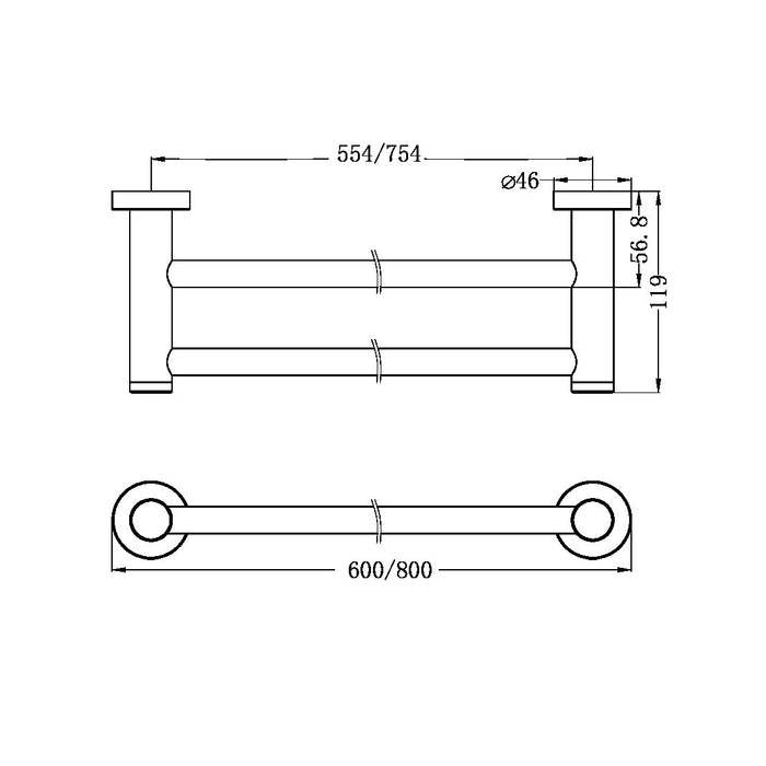 Classic Double Towel Rail 600mm Brushed Gold