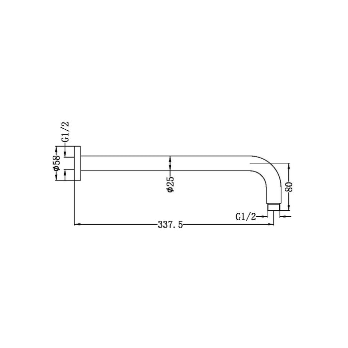Round Shower Arm 330mm Length Matte Black