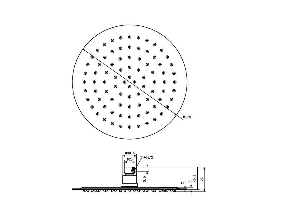 250mm Round Stainless Steel Shower Head 4 Star Rating Chrome