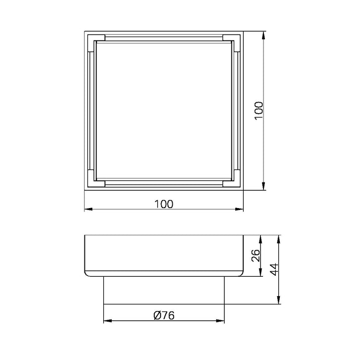 100mm Square Tile Insert Floor Waste 80mm Outlet Matte Black