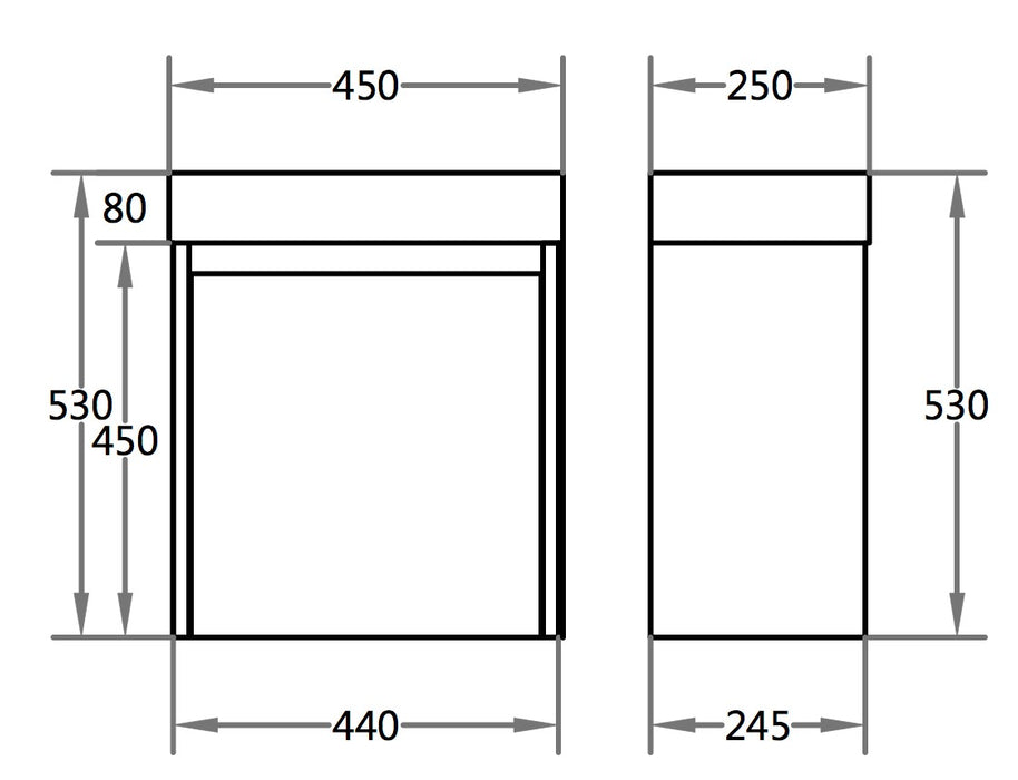 Alpha Wall Hung Mini-PVC Vanity With Soft Closing Finger Pull Door - Gloss White 450x244x860