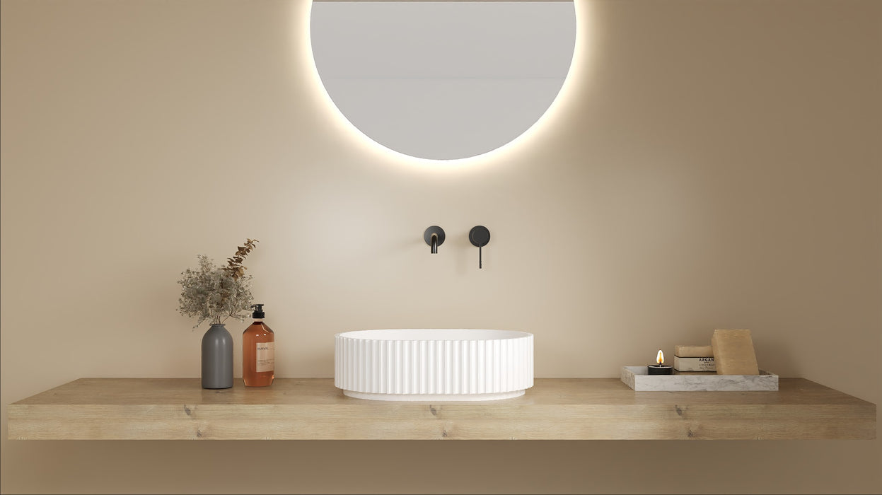Ellips Fluted Solid Surface Above Counter Basin - Matt White 480x345